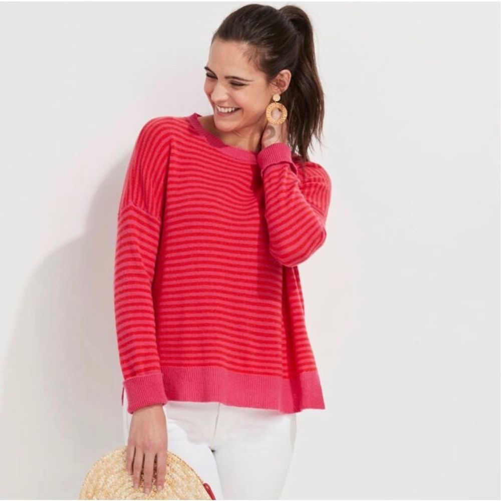 Vineyard Vines Red Striped Crew Neck Sweater